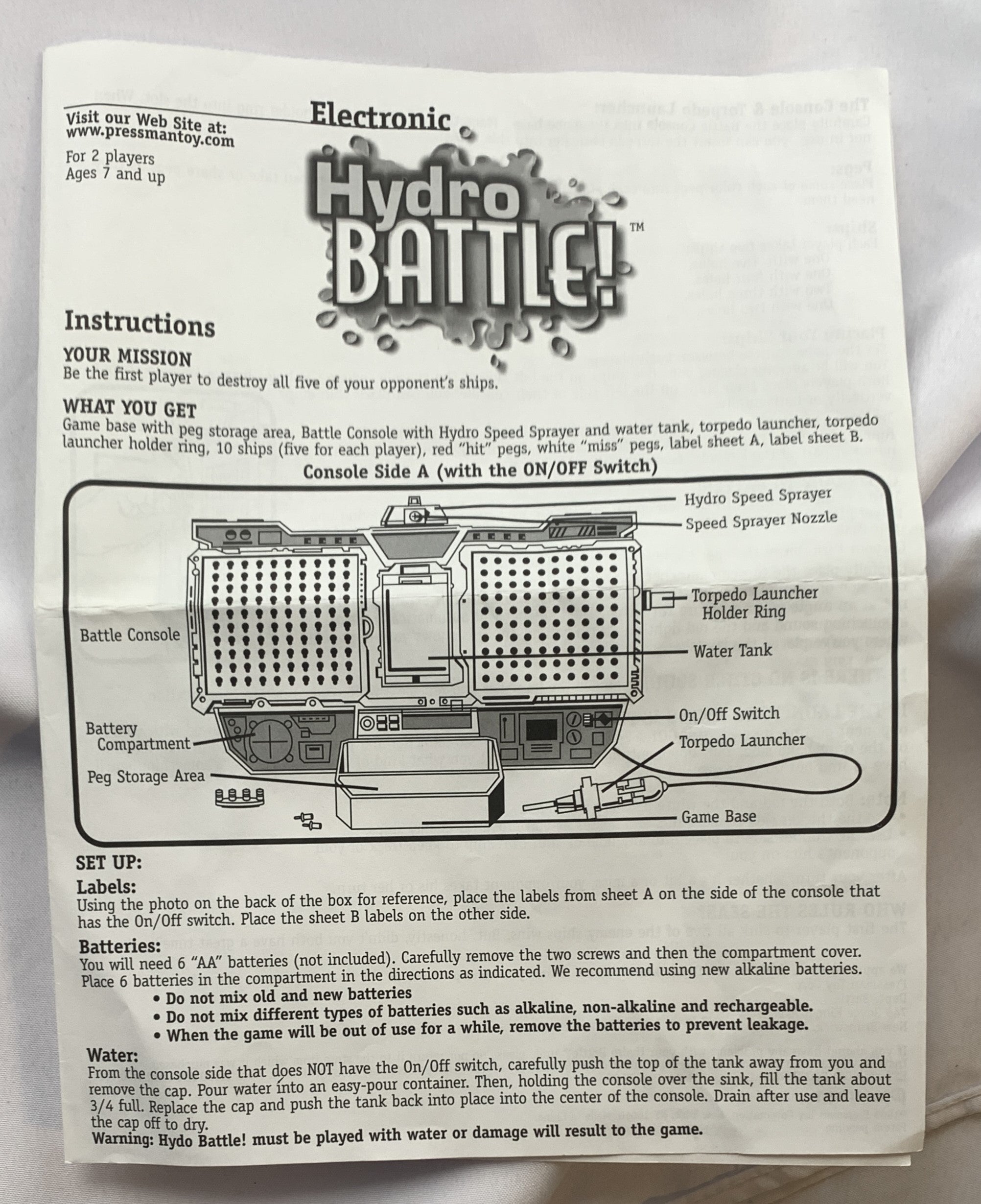 Hydro Battle! Game - 1999 - Pressman - Very Good Condition