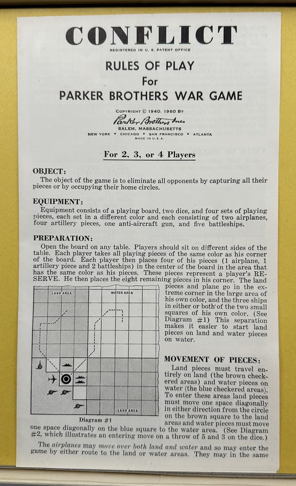 Conflict Game - 1960 - Parker Brothers - Very Good Condition