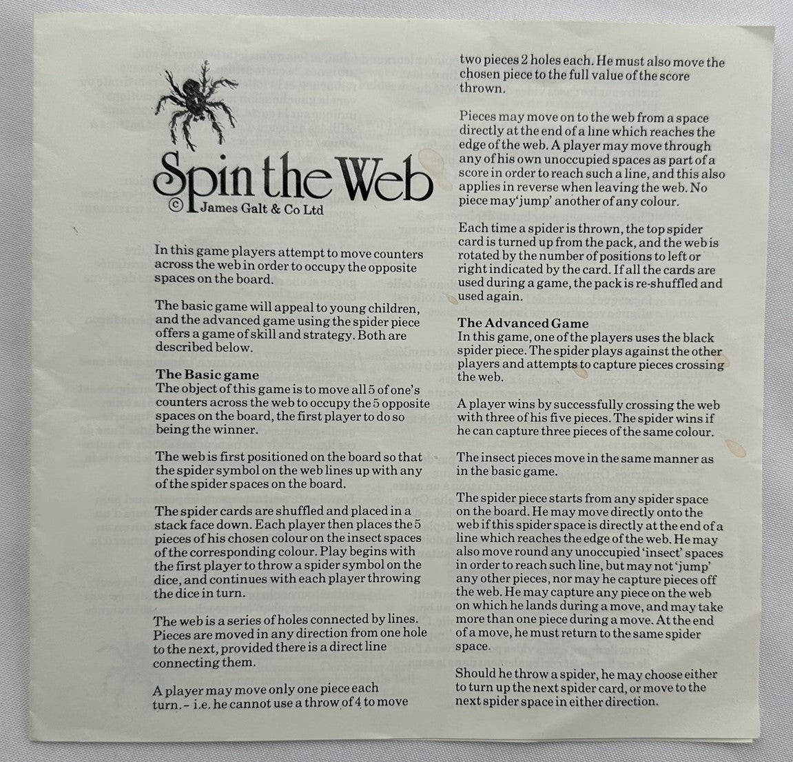 Spin the Web Game - 1981 - Galt Toys - Great Condition