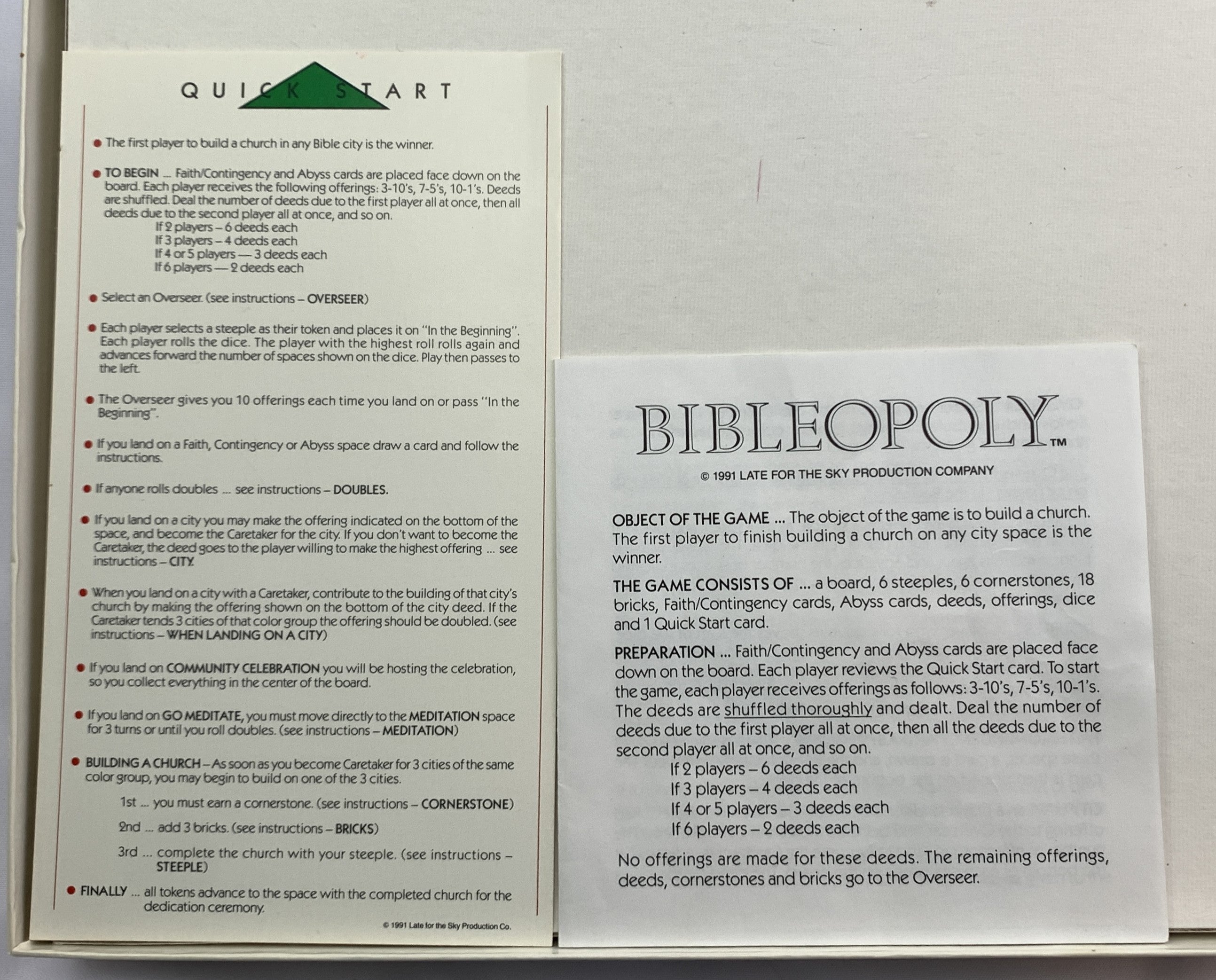 Bibleopoly Game - 1991 - Late for the Sky - Great Condition