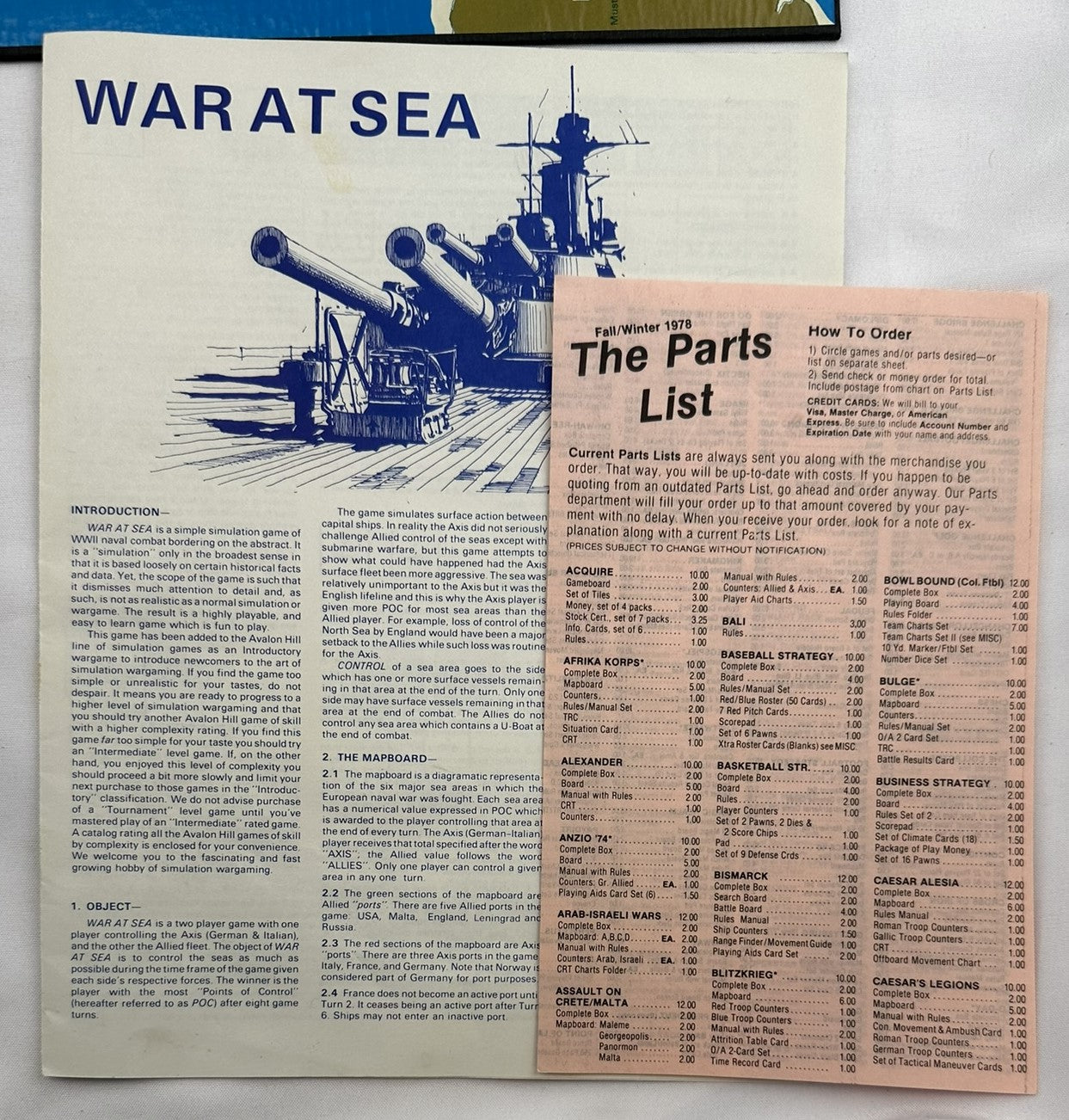 War at Sea Game - 1976 - Avalon Hill - Great Condition