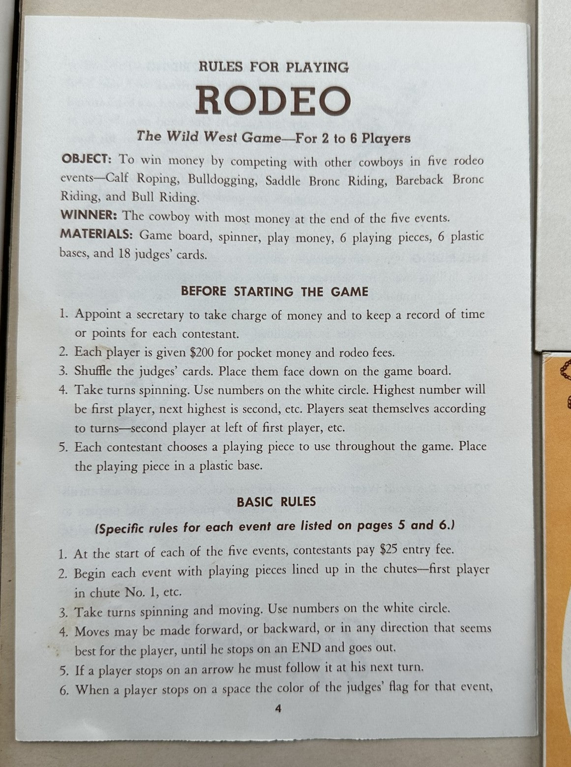 Rodeo, The Wild West Game - 1957 - Whitman - New Old Stock