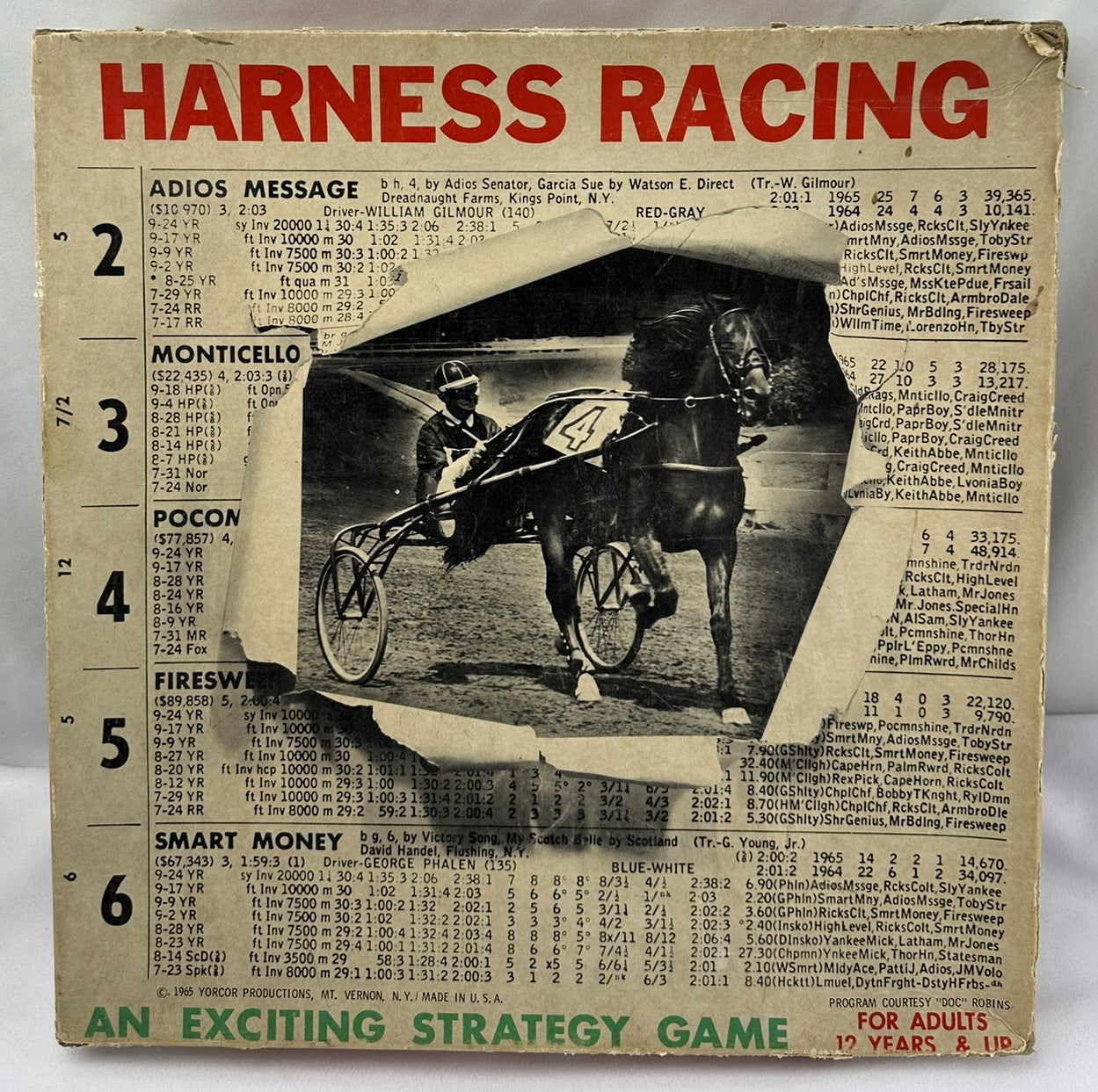 Home Stretch Harness Racing Game Horse Racing Game - 1967 - ES Lowe - Good Condition