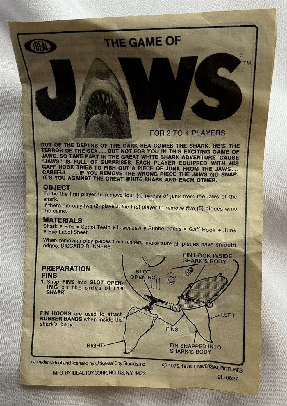 Jaws Game - 1975 - Ideal - Great Condition