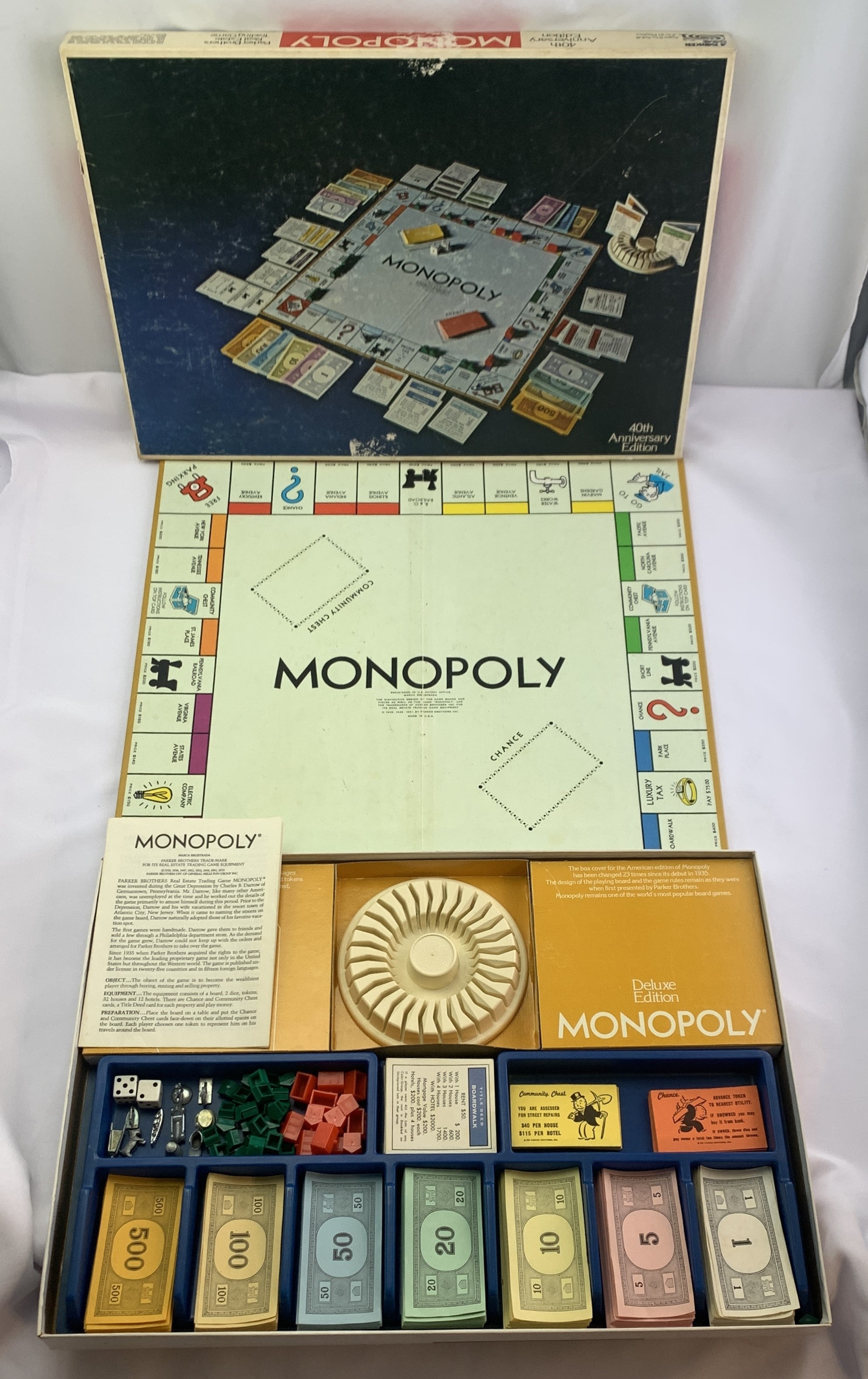 Deluxe Monopoly Game - 1974 - Parker Brothers - Great Condition