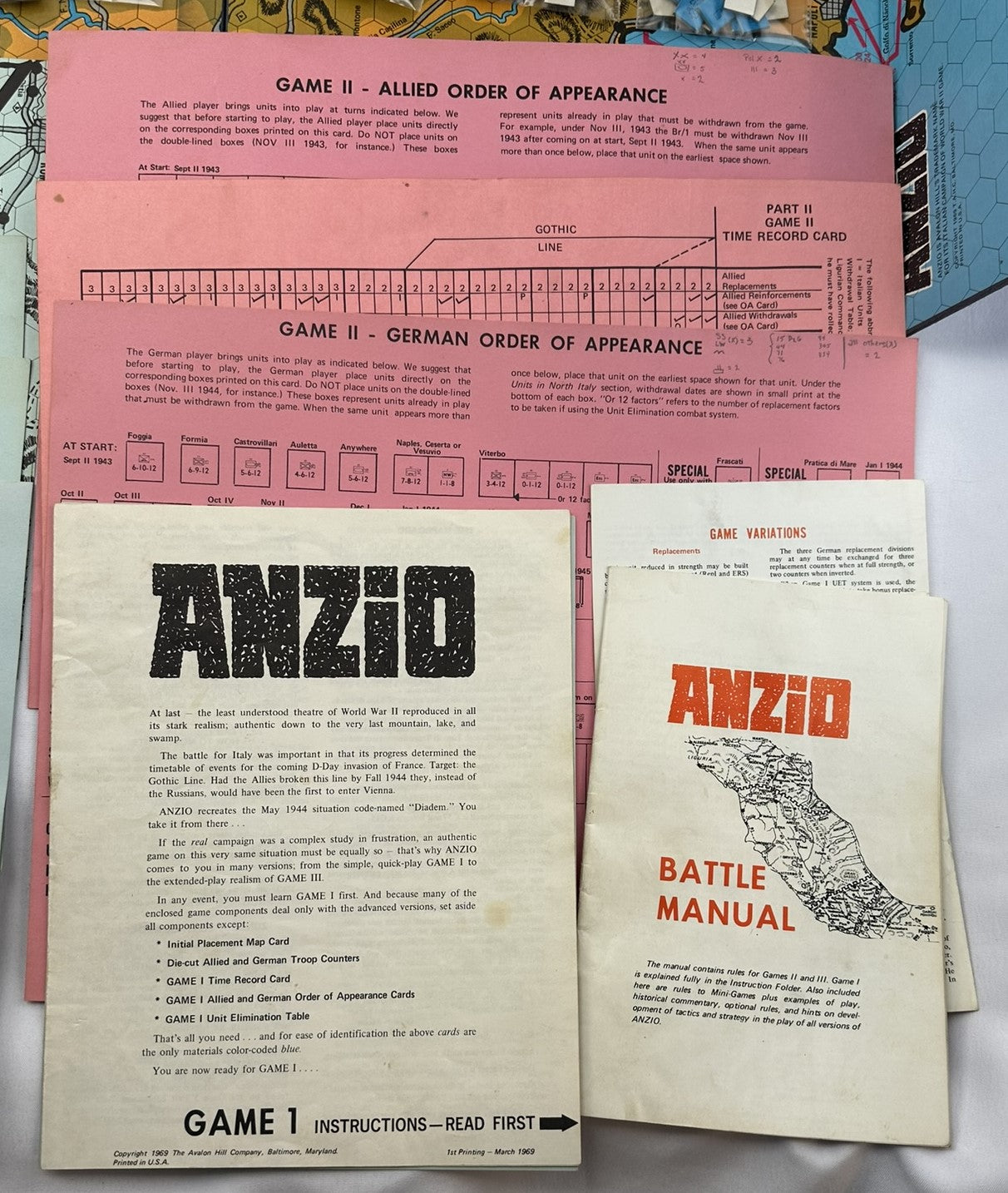 Anzio: The Struggle for Italy - 1969 - Avalon Hill - Good Condition