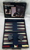 14 1/2" x 9 1/2" Backgammon Game in Navy Blue Case White and Red Chips - Complete - Great Condition