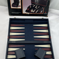 14 1/2" x 9 1/2" Backgammon Game in Navy Blue Case White and Red Chips - Complete - Great Condition