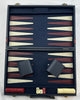 14 1/2" x 9 1/2" Backgammon Game in Navy Blue Case White and Red Chips - Complete - Great Condition