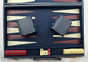 14 1/2" x 9 1/2" Backgammon Game in Navy Blue Case White and Red Chips - Complete - Great Condition