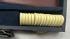 14 1/2" x 9 1/2" Backgammon Game in Navy Blue Case White and Red Chips - Complete - Great Condition