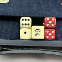 14 1/2" x 9 1/2" Backgammon Game in Navy Blue Case White and Red Chips - Complete - Great Condition