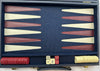 14 1/2" x 9 1/2" Backgammon Game in Navy Blue Case White and Red Chips - Complete - Great Condition