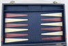 14 1/2" x 9 1/2" Backgammon Game in Navy Blue Case White and Red Chips - Complete - Great Condition