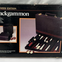 14 1/2" x 9 1/2" Backgammon Game in Navy Blue Case White and Red Chips - Complete - Great Condition