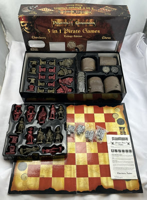 Pirates of the Caribbean Original Trilogy 3 in 1 Checkers, Chess, Dice Games - 2006 - Disney - Great Condition