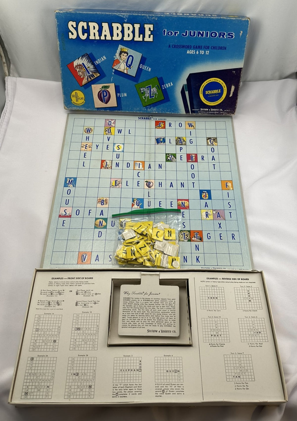 Scrabble For Juniors Game - 1958 - Selchow & Righter - Good Condition