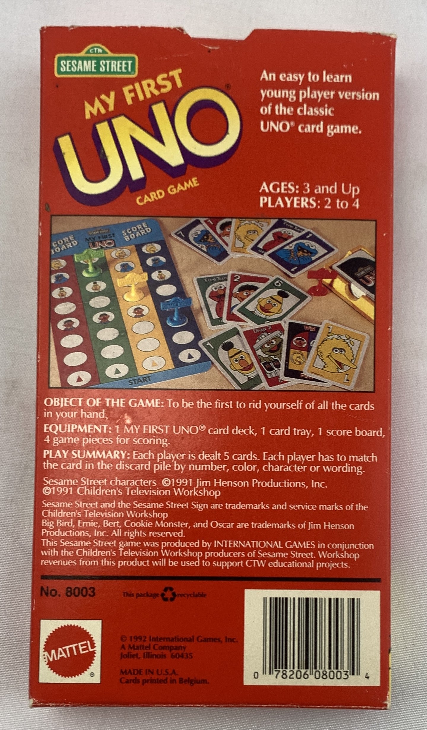 Sesame Street My First Uno Game - 1992 - Mattel - Great Condition