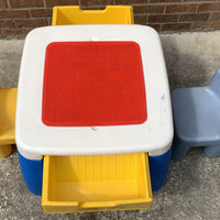 Vintage Little Tikes Table w/Drawers, Lego Top, 2 Chunky Chairs - Great Condition