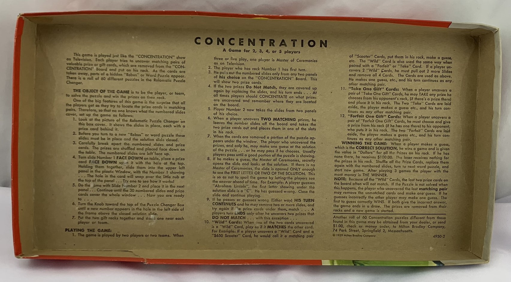 Concentration Game 2nd Edition - 1960 - Milton Bradley - Good Condition