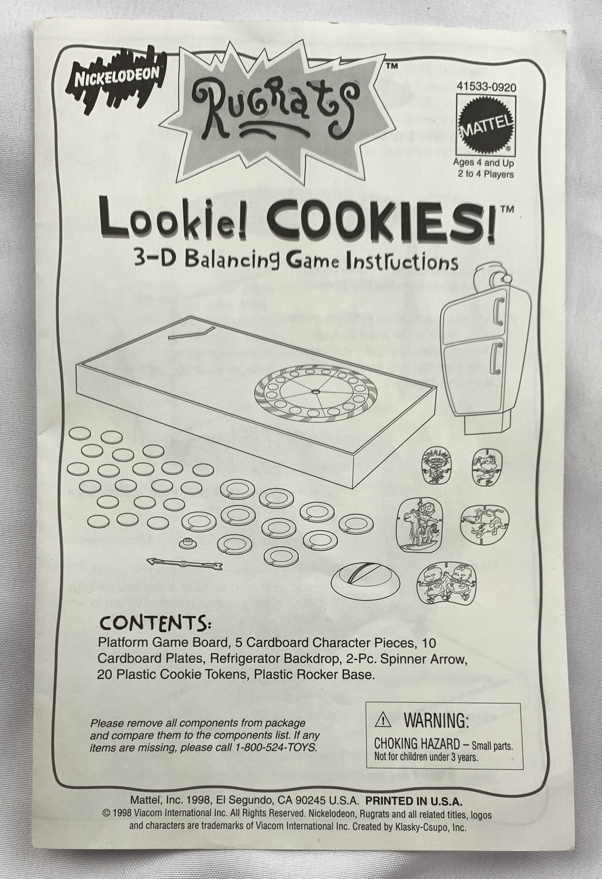 Rugrats: Lookie! Cookies! 3-D Balancing Game - 1999 - Mattel - Great Condition