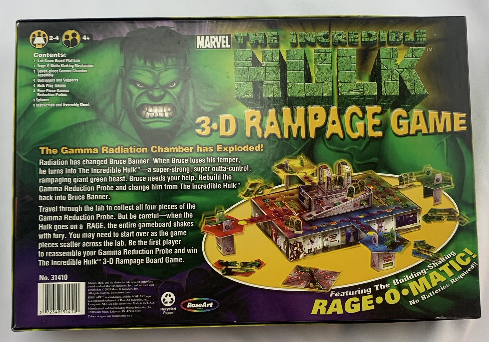 The Incredible Hulk 3-D Rampage Board Game - 2002 - RoseArt - Great Condition