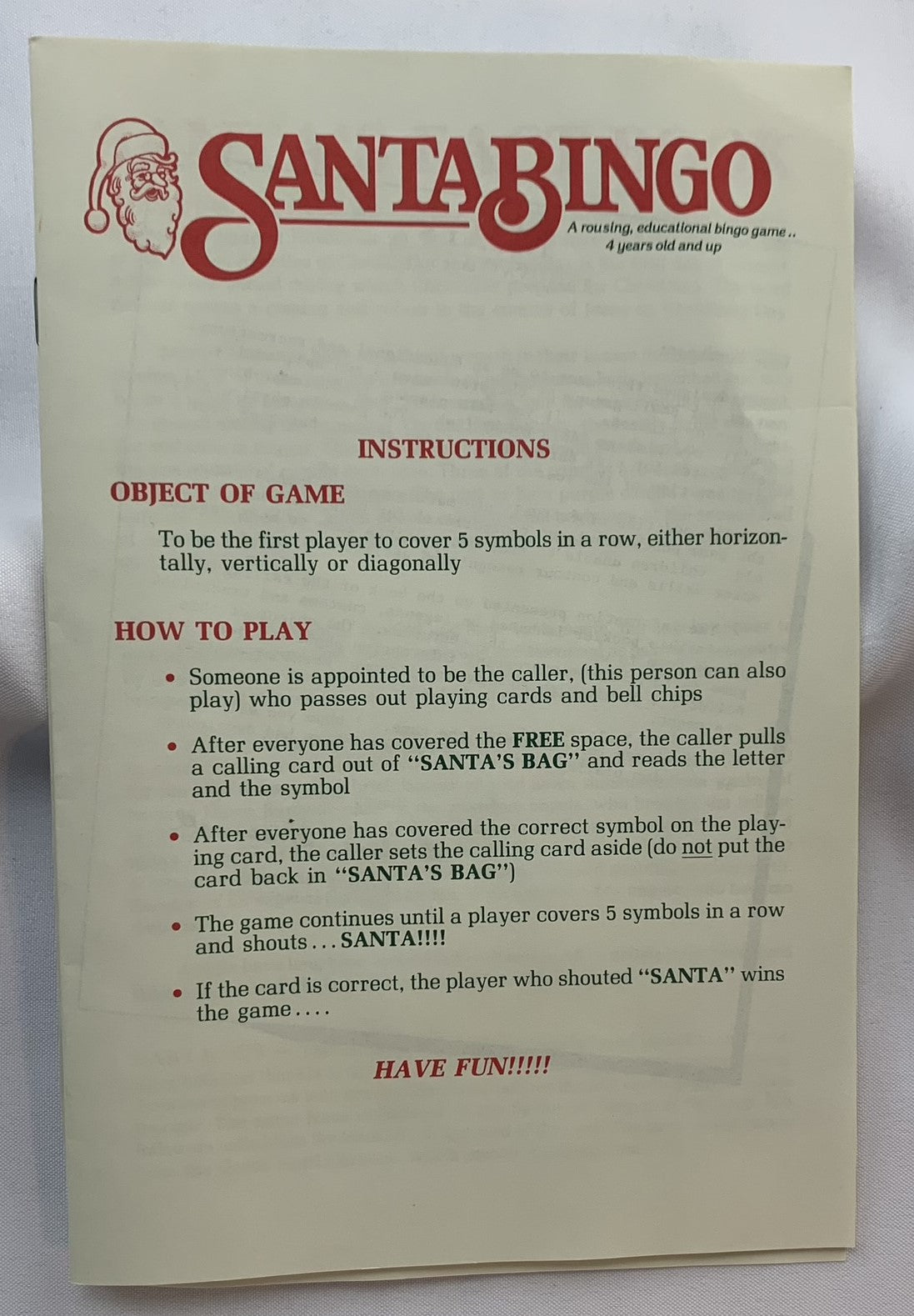 Santa Bingo Game - MEG Innovations - 1985 - Great Condition