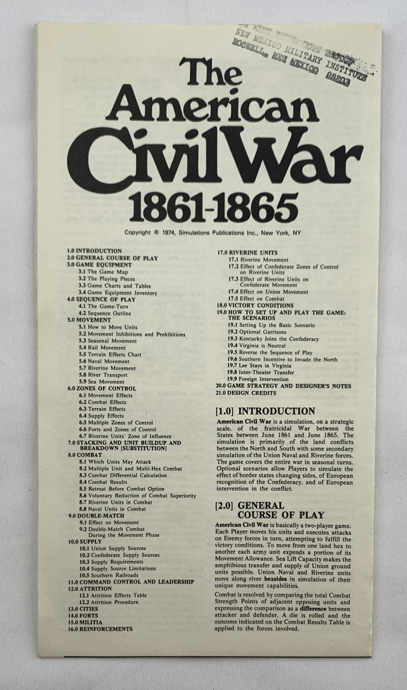 The American Civil War Game - 1974 - SPI - Very Good Condition