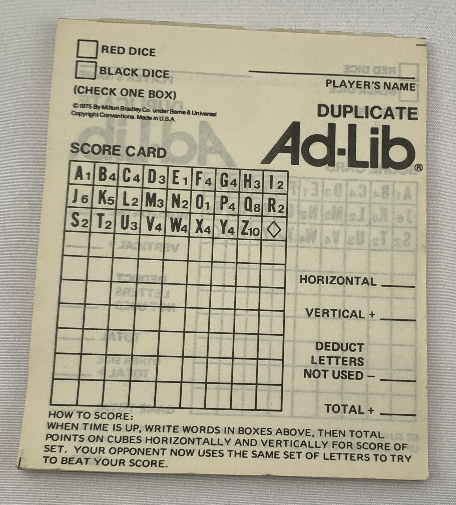 Duplicate Ad Lib Crossword Cubes Game - 1976 - E.S. Lowe - Good Condition