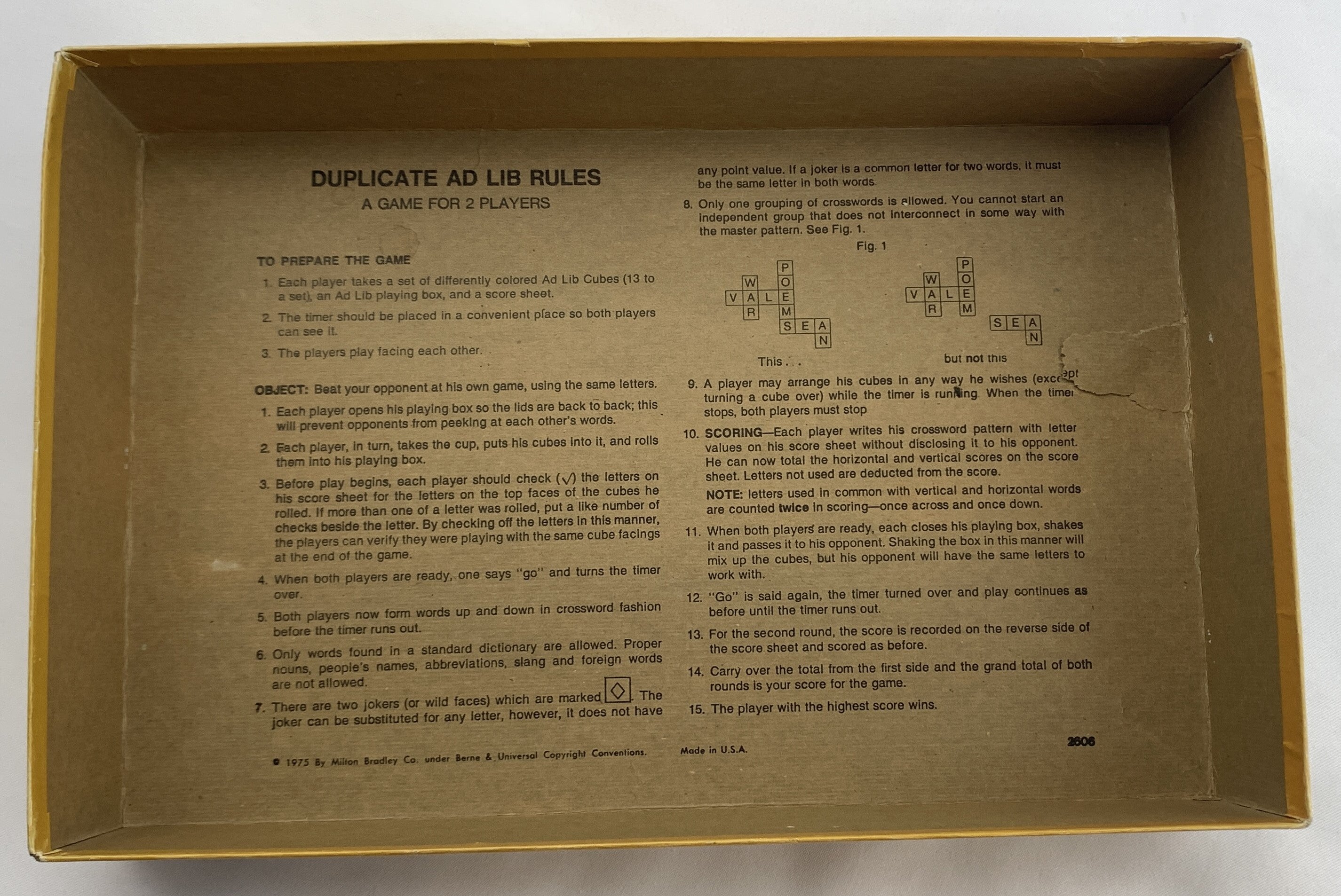 Duplicate Ad Lib Crossword Cubes Game - 1976 - E.S. Lowe - Good Condition