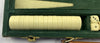 Backgammon Game 15 1/2" x 10" Green Courduroy - Complete - Great Condition