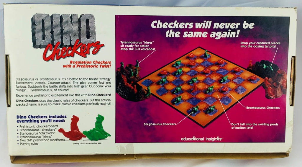 Vintage Dino Checkers Board Game 3d Dinosaur Children's 